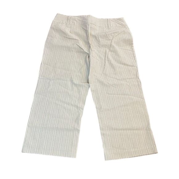CATO Women 12 Ivory Brown Striped Capri Pants Button Casual Office Business - Picture 11 of 11